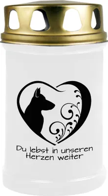 Image de Bougie funéraire Blanc 48h ( couvercle or ) - coeur noir