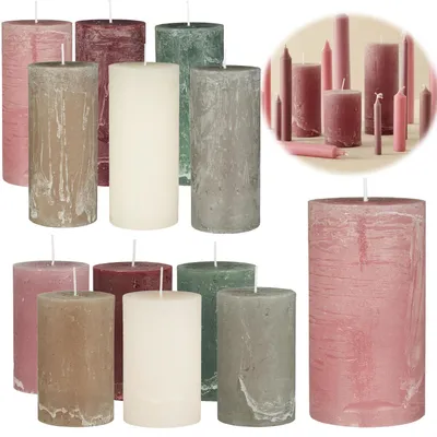 Produktbild von LS-LebenStil Exklusive Stumpenkerzen 14x6,8cm Ribe Rustik Rosa Malva - EU - Unparfümiert - 64 Std Brenndauer - Ohne Duft Blockkerzen Kerzen