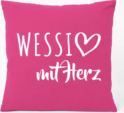 Produktbild von Huuraa Kissen Wessi mit Herz 40x40cm mit Füllung Fuchsia Baumwolle Dekokissen Geschenkidee