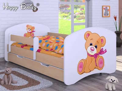 Produktbild von BDW Kinderbett, Doppelseitiges mit Schublade, Teddybär mit Bogen, 190/90