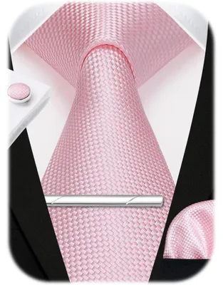 Imagen del producto de Corbata para hombre, pañuelo de bolsillo, gemelos, color rosa - 3 unidades