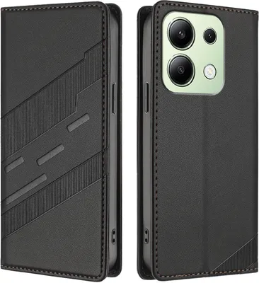 Produktbild von Hülle für Xiaomi Redmi Note 13 4G, Kunstleder Brieftaschen Handyhülle mit Kartenfach und Standfunktion Schwarz