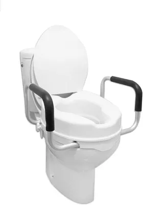 Productafbeelding van Toiletverhoger met Armleuningen 10 cm Verhoogde Toiletbril Ouderen WC Verhoger-Lifter Raised Toilet Seat-Wit