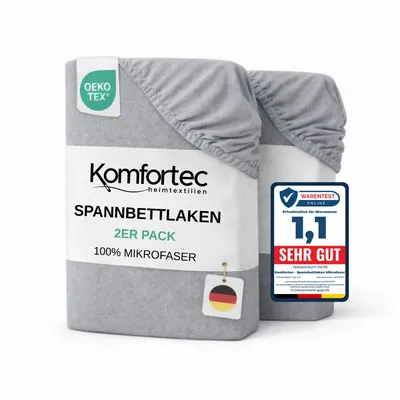 Produktbild von Komfortec Spannbettlaken 2er 200x200 cm, Bettlaken Boxspringbett bis 15cm - 30cm Matratzenhöhe,  Grau