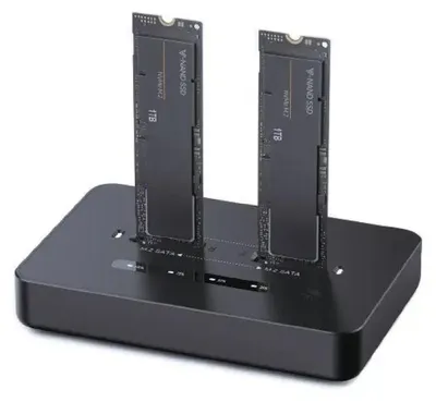 Zdjęcie produktu dla Gembird DD2-U3M2 – stacja dokująca do komputerów stacjonarnych z dwoma napędami: USB Type-C M.2 NVMe i SATA SSD