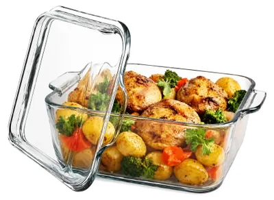 Produktbild von Borcam Backform quadratisch mit Glasdeckel, Ofen & Airfryer 1000 cc
