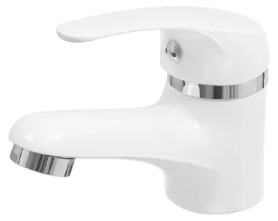 Immagine prodotto di Miscelatore monocomando per lavabo – Acqua calda e fredda – Adatto per bagno e cucina – Corpo in ottone – Cartuccia in Vetroceramica – Montaggio a incasso, foro singolo – Bianco