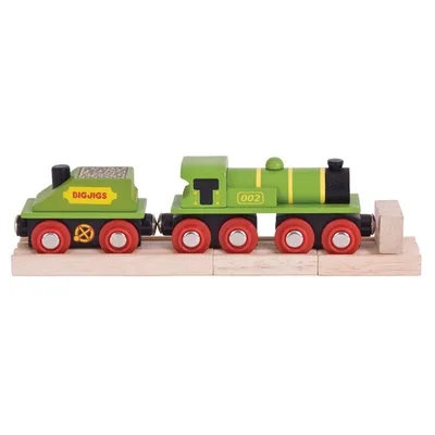 Produktbild von Bigjigs Rail Grüne Lokomotive mit Tender + 3 Gleise