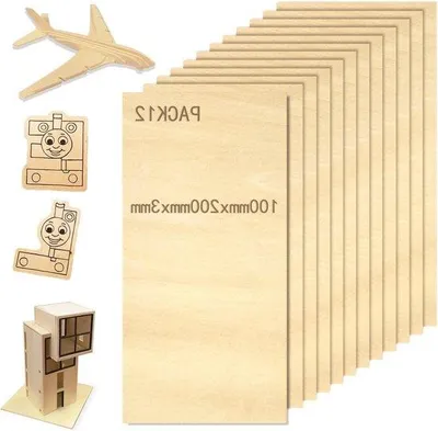 Productafbeelding van Set van 12 houten platen - multiplex balsa - 3 mm - voor modelbouw - zelfbouw - pyrografie - lasergravure.