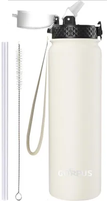 Immagine prodotto di Borraccia termica da 1 litro con cannuccia, bicchiere a doppia parete in acciaio inossidabile, borraccia sportiva a tenuta stagna, borraccia per acqua gassata, borraccia senza BPA
