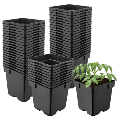 Produktbild von Garronda 50 Stück Kunststoff eckig mit Drainagelöchern Blumentopf für Garten (Schwarz, 14 x 14 x 14 cm (2L)) GD-KW-S