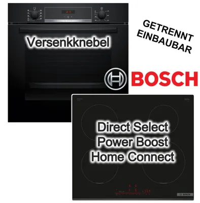 Produktbild von Bosch Herdset 3D Heißluft Hydrolyse + Induktionskochfeld PowerBoost Home Connect