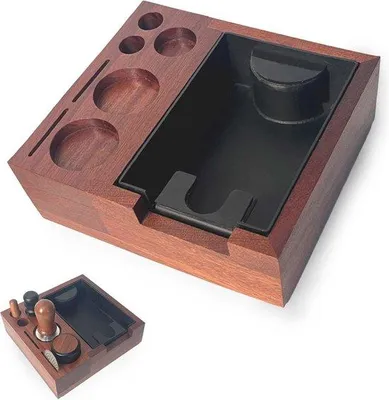Produktbild von Famanu Tampingstation mit Knock Box - Holz und Edelstahl für Espresso