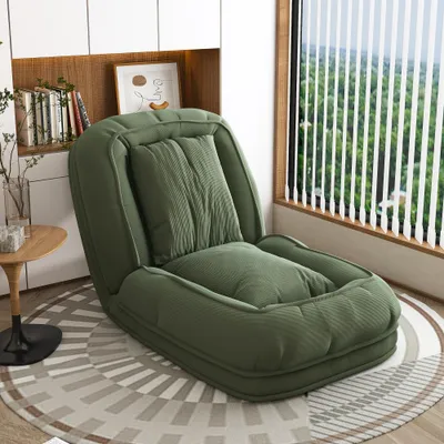 Produktbild von AIORBER Klappbares Schlafsofa Ergonomischer Bodensessel 5-fach Verstellbare Faltbare Relaxliege mit 2 Kissen für Wohnzimmer Schlafzimmer Grün