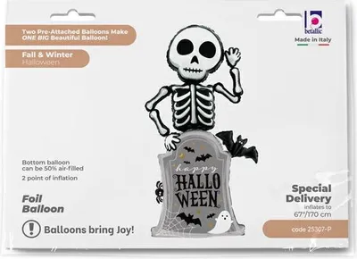 Produktbild von AirWalker Folienballon "Skelett Happy Halloween" | 170 cm