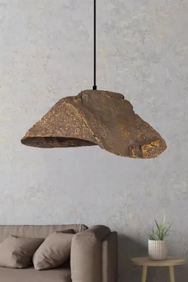 Produktbild von Opviq, Hochwertige Pendelleuchte, Metallkörper mit Carbonbeton-Kappe, verstellbare Höhe 20-60 cm, Ø30 cm, IP20, Braun und Schwarz, ideal für modernes Wohndesign.