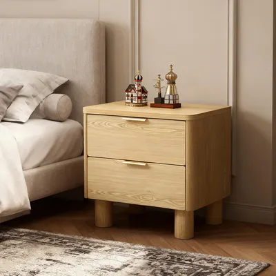 Produktbild von Nachttisch Holz mit 2 Schubladen und Holzoptik, B 59 x T 39 x H 55 cm, Natur