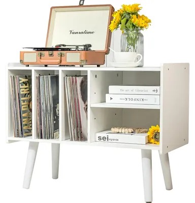 Plattenspieler-Ständer mit Vinyl-Aufbewahrung, Weiß