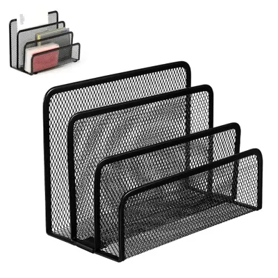 Produktbild von Dokumentenhalter - Katalogsammler - 17,5 x 13 cm - 3 Fächer - Metall-Drahtgeflecht - Stehende Aktenablage - Magazinhalter - Für Büro und Schreibtisch