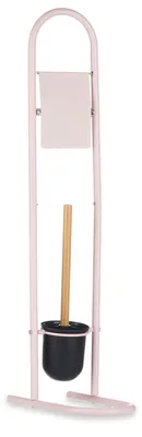 Image de Support en métal pour papier toilette et brosse de toilette FRESHY avec éléments en bambou, rose