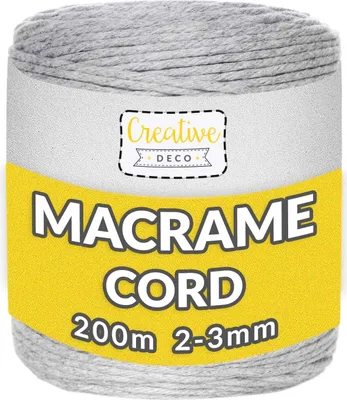 Immagine prodotto di Creative Deco Corda Macrame 3mm x 200m Filo Cotone Grigio Chiaro | Cotone per Uncinetto | Filo macramè 3mm | Spago Decorazioni, Cordino