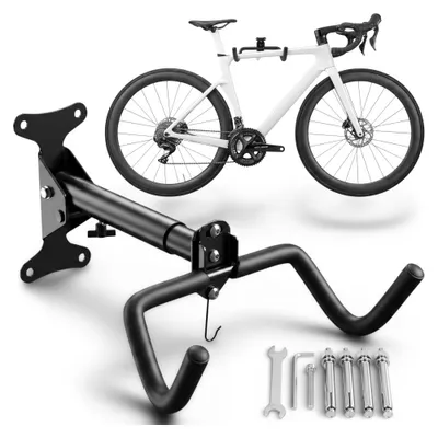 Obrázek produktu pro ROYSSON® Nástěnný držák na kolo BIKEHOLD | skládací, nastavitelný, rozsah 23–33 cm, nosnost do 25 kg, s držákem na helmu | Černá barva