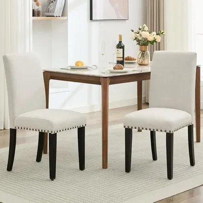 Immagine prodotto di Set di due sedie - Sedia ergonomica per sala da pranzo/cucina - Schienale alto - Seduta imbottita - Struttura in legno - Bianco