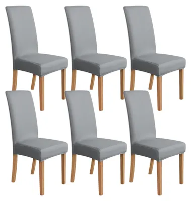 Immagine prodotto di A. Coprisedili elasticizzati per sedie da pranzo, 6 pezzi, color grigio chiaro