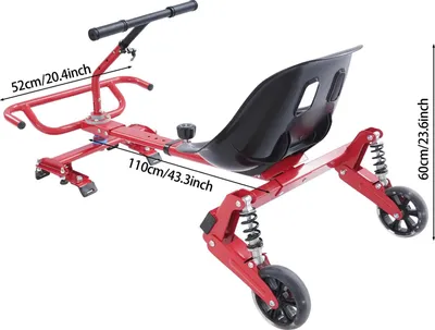 Zdjęcie produktu dla Siedzisko do gokarta Hoverkart, przeznaczone do hoverboardu - Trójstopniowa amortyzacja - Nośność do 100 kg - Długość 68,9–95 cm - Pasuje do kół o średnicy 16,5–25,4 cm - Kolor: czerwony