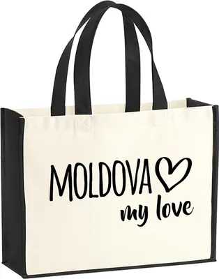 Produktbild von Huuraa Jutetasche Moldova my love 21 Liter Black Jute und Baumwolle Einkaufstasche Geschenkidee