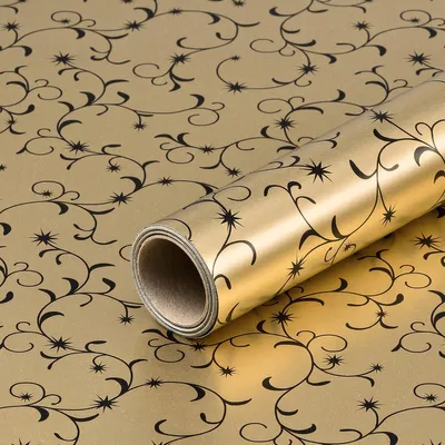 Produktbild von Geschenkpapier für Weihnachten, Arabesken, Gold, Schwarz, 0,70 x 10 m