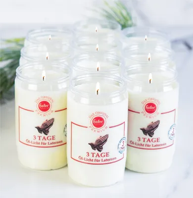 Produktbild von HOFER Öllicht Premium - 10 Stück - [WEISS] - ca. 3 Tage lange Brenndauer - Trauerlicht für Grablaterne - Friedhofskerze, Grablicht
