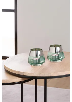 Produktbild von JONA Teelichthalter - H.9cm x D.11cm - Glas - silberfarben/türkis