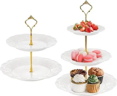 Produktbild von Famanu Cupcake-Ständer Set - 2-teilig, mehrstöckig mit goldenen Tragegriffen