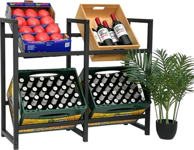Produktbild von DanDiBo Getränkekistenregal 4 Kisten Schwarz Metall Stehend 96476 Getränkekistenhalter 91 cm Getränkekistenständer Flaschenkistenregal