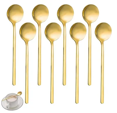 8 Goldene Edelstahl-Kaffeelöffel, 13,1 cm, lang