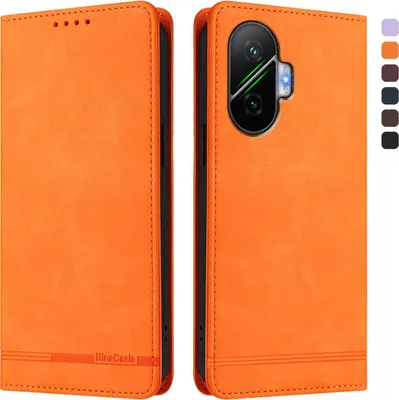 Image de Etui pour Xiaomi Poco F7, étui rétro en cuirPolyuréthaneavec support et fentes pour cartes Orange