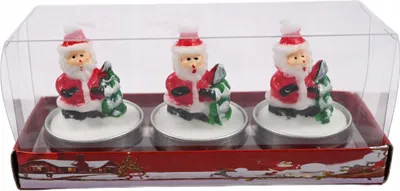 Produktbild von 3er Set Weihnachts-Teelichter - Nikolaus & Tannenbaum Kerzen Deko - Festliche Tischdekoration