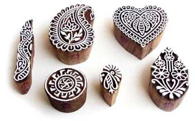 Produktbild von Herz und Paisley Indisches Muster Holzstempel (Set von 6)