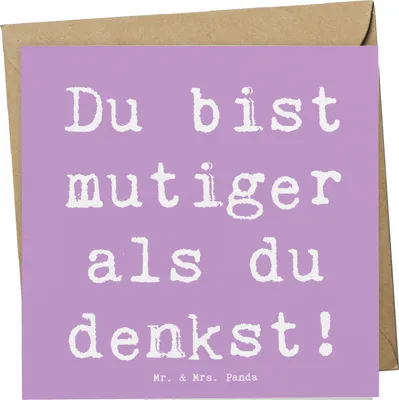 Produktbild von Mr. & Mrs. Panda Klappkarte Spruch Alleine schlafen lernen Mutiger als gedacht - Lavendeltraum - Geschenk, Trost, Kinder, Mut, Selbstvertrauen, Zuversicht, anlasskarte