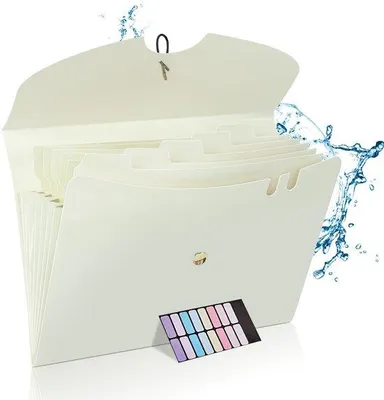 Produktbild von Beige Elastische A4-Dokumentenmap, 7-Fächer Organizer, tragbar und auswechselbar für Büro, Schule und zu Hause