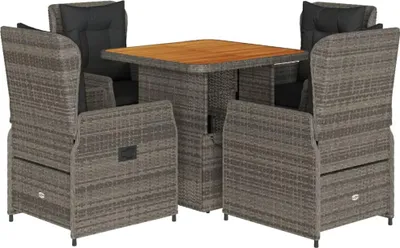 Produktbild von vidaXL 5-tlg. Garten-Essgruppe mit Kissen Grau Poly Rattan