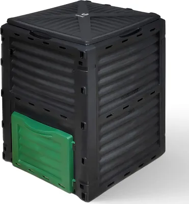 Productafbeelding van 300 liter, compostbak van premium kwaliteit, geschikt voor tuin, afval en compost. Gemaakt van polypropyleen, stoot- en UV-bestendig, kleur: zwart/groen
