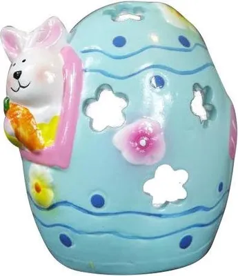 Zdjęcie produktu dla Jajko ceramiczne z zajączkiem lampion w kolorze niebieskim 9x7 cm