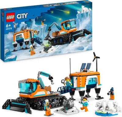 Produktbild von LEGO 60378 City Arktis-Schneepflug mit mobilem Labor, Bau-Schneefahrzeug Spielzeug, enthält einen Meteoriten, 4 Minifiguren und 3 Eisbärenfiguren, Kinder ab 6 Jahren
