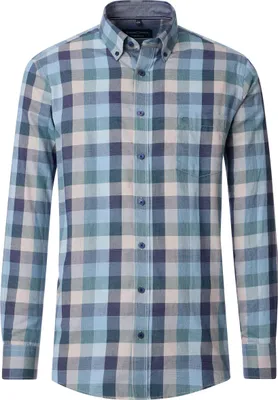 Produktbild von CASAMODA Herren Freizeithemd Langarm Button-Down Casual Petrol kariert XXL
