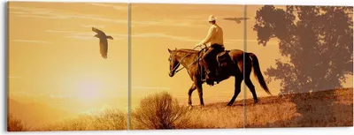 Produktbild von Bild auf Leinwand - Leinwandbild - Pferd Cowboy Bauernhof Reiten - 150x50cm - Wand Bild - Wanddeko - Leinwanddruck - Bilder - Kunstdruck - Wanddekoration - Leinwand bilder - Wandkunst - CA150x50-2955