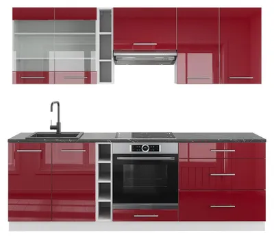 Produktbild von Küchenzeile Vicco Fame-Line Bordeaux Hochglanz/Weiß 235 cm ohne Arbeitsplatte, Model 38742