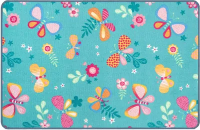 Produktbild von Primaflor Kinderteppich PAPILLON - Türkis - 100x150cm - Spielteppich mit Blumen & Schmetterlinge für Mädchen