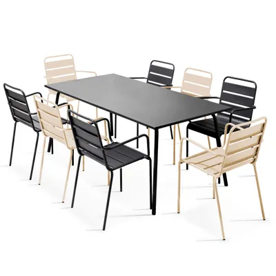 Produktbild von Metallgartenlounge aus 1 Tisch und 8 Sesseln Beige - Oviala Palavas